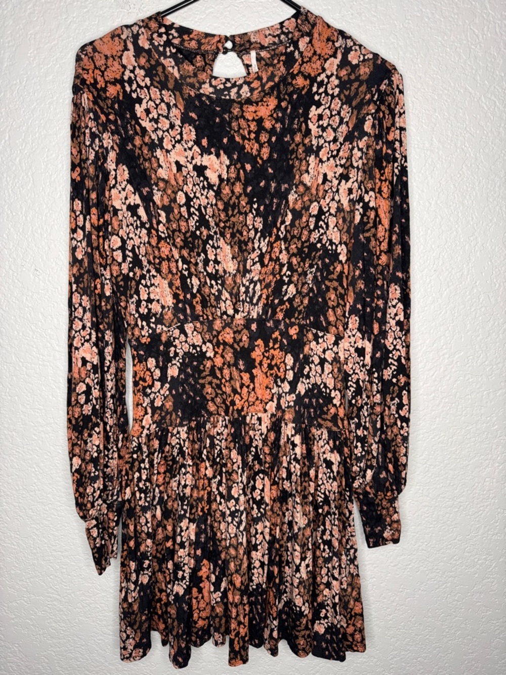 Free People Women's Heartbeats Floral Soft Jersey Mini Dress Small Long Sleeve - Picture 2 of 8